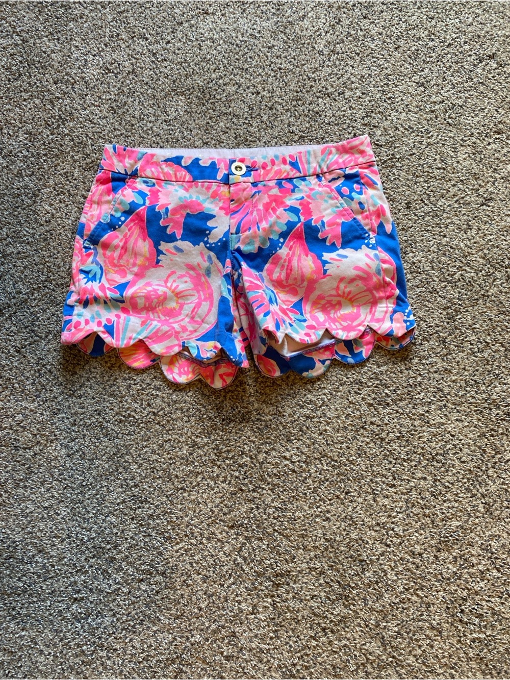 Lilly Pulitzer Women’s Pink & Blue Floral Shell Scallop Hem Shorts Size 00